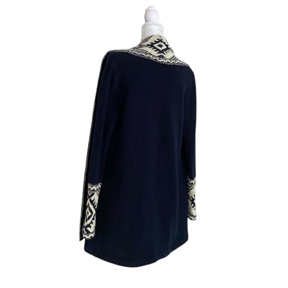 Ralph Lauren Blue White Geometric Tribal Open Front Knit Cardigan Size Small - Picture 15 of 16